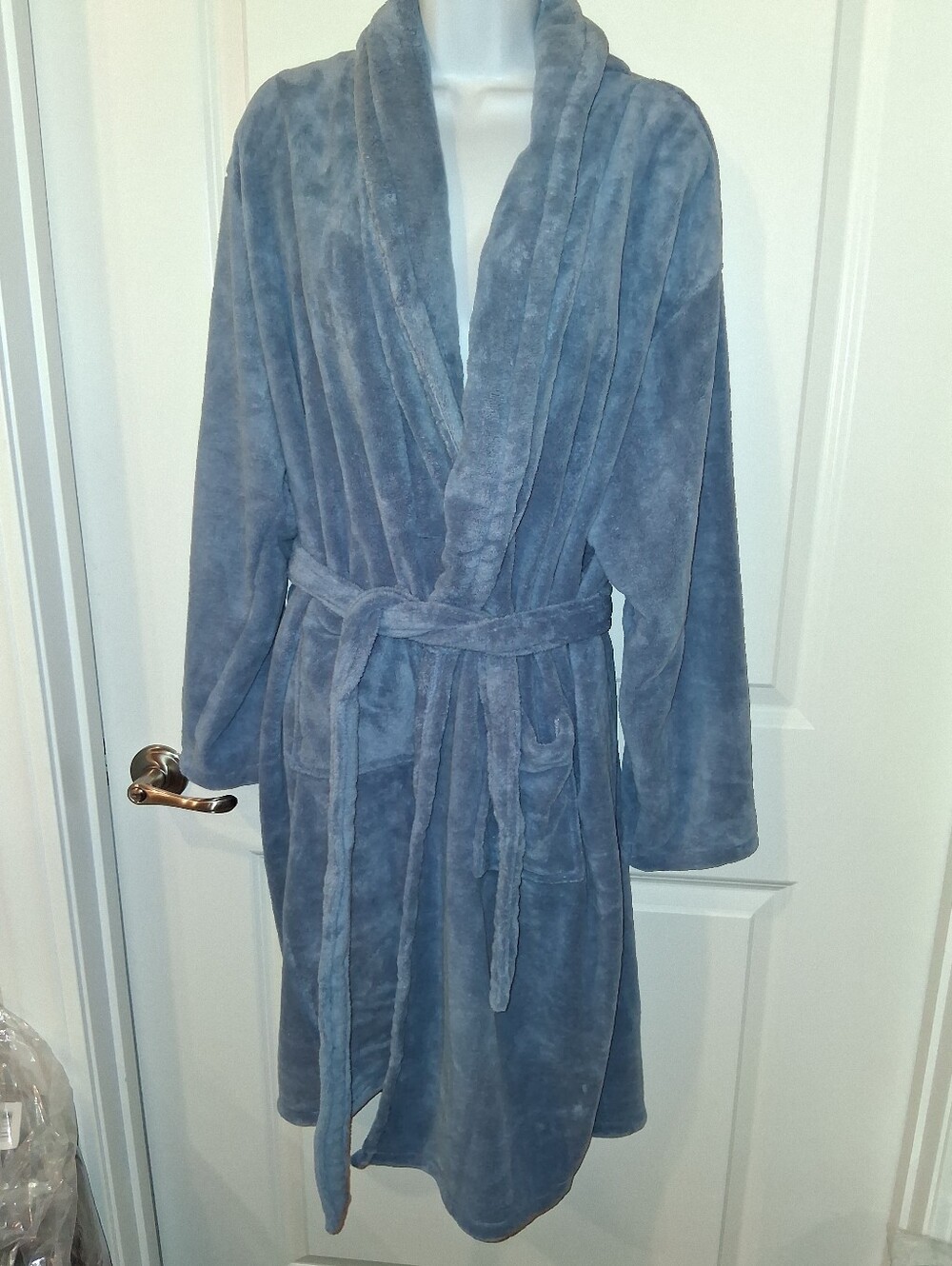 NEW Plush Blue Bath Robe with Belt - Soft Cozy Wrap : 3/4 Length Lady's XXL 2X